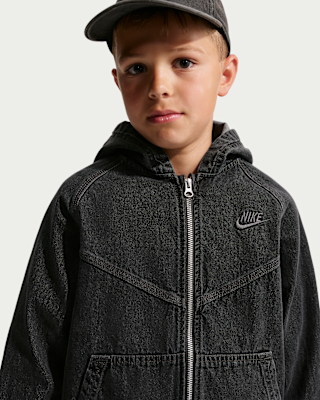 Nike Sportswear Collection Big Kids' Full-Zip Hooded Denim Jacket